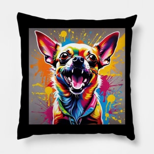 Cute but vicious Chihuahua in a colorful pose Pillow