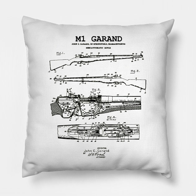 M1 Garand - World War 2 Weapon Blueprint Rifle Pillow by Distant War