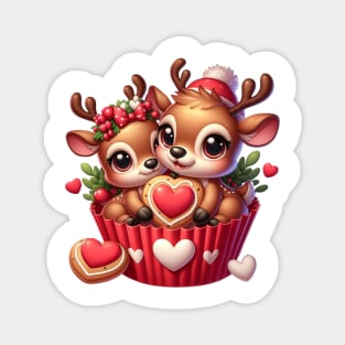 Valentine Deer Couple In A Cupcake Magnet