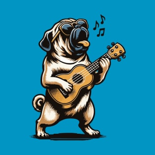 Dog Playing Guitar Singing Pug Funny Pugfather T-Shirt