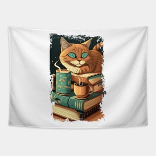 Funny Cat Coffee Reading Book, Catpuccino - Love Cats Tapestry