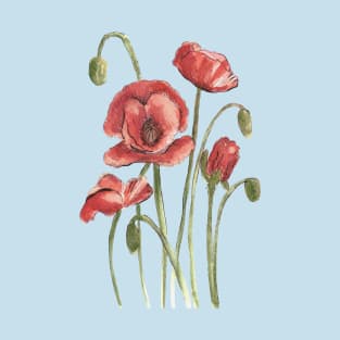 Red Poppy Flowers Watercolor Painting T-Shirt