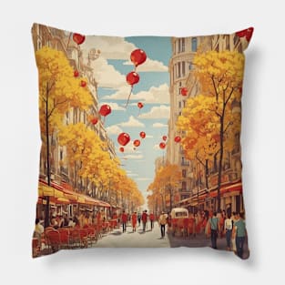 La Rambla Barcelona Spain Travel Tourism Retro Vintage Pillow