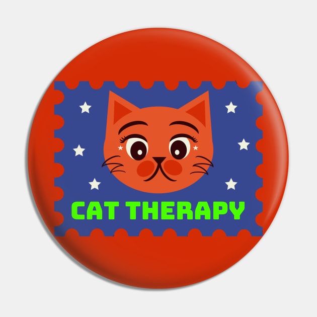 Cat Therapy Postal Stamp Pin by aaalou