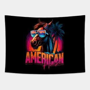 Retro Wave American Horse Miami Tapestry