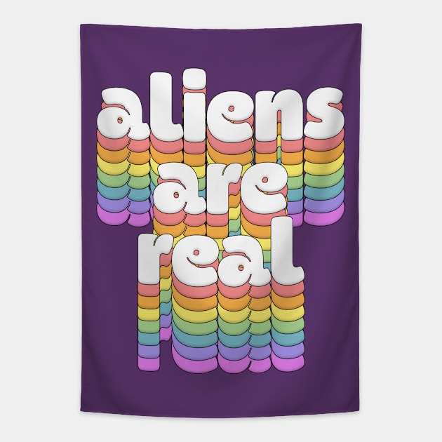 Aliens Are Real  \/\ Retro Typography Design Tapestry by DankFutura