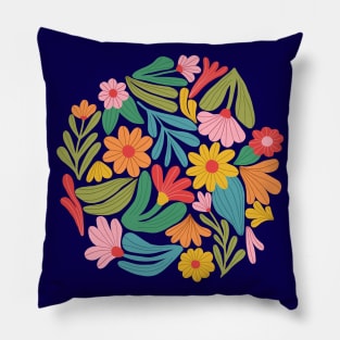 Bright happy flowers in blue Pillow