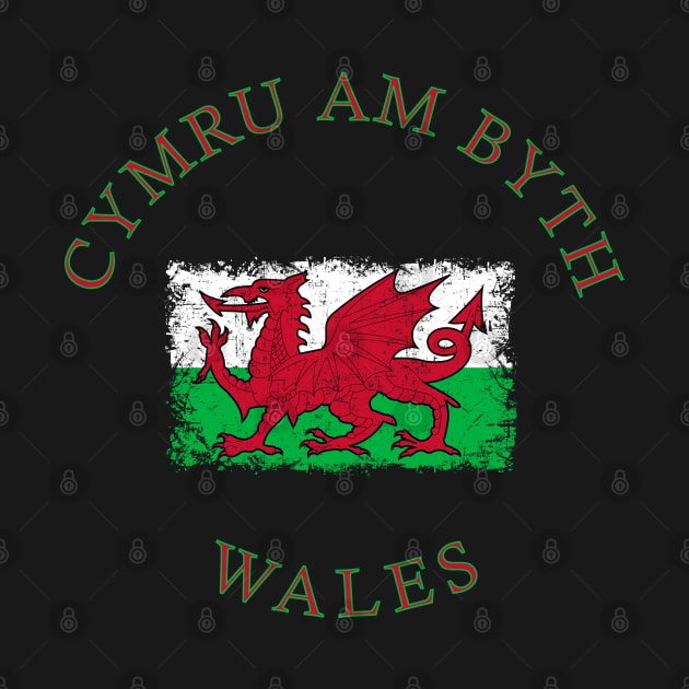 Flag of Wales UK Cymru Am Byth - seal - symbol - logo emblem retro vintage by vlada123