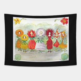 Cute Little Flower Garden Girls Vintage Fairy Tale Tapestry