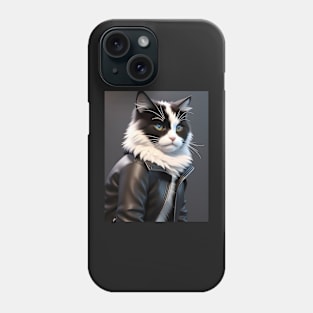 Cat in Leather Jacket - Modern Digital Art Phone Case