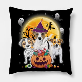 Jack Russell Terrier Dog Mummy Witch Moon Ghosts Happy Halloween Thanksgiving Merry Christmas Day Pillow