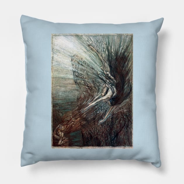 The frolic of the Rhine-Maidens - Arthur Rackham Pillow by forgottenbeauty