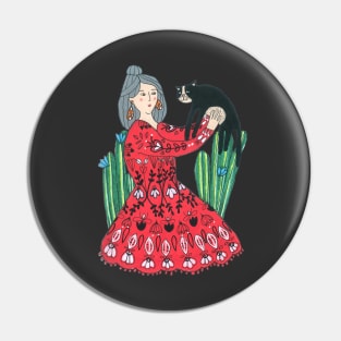 Girl, Cat and Cactuses Pin