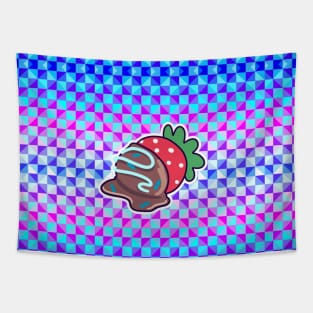 Chocolate Covered Strawberry Checkered Holographic Tapestry