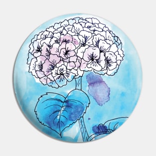 Blue Hydrangea Watercolor Pin