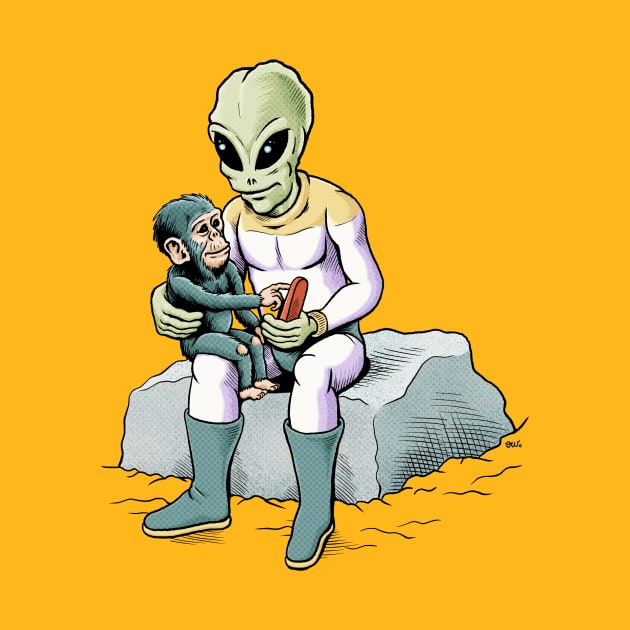 Alien teaches Chimp friend by awcomix