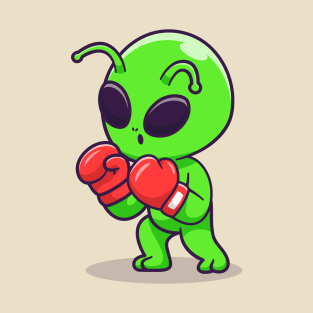 Cute Alien Boxing Cartoon T-Shirt