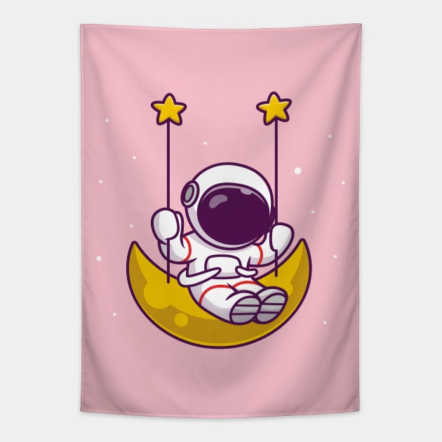 Cute Astronaut Swing On The Moon Tapestry by Catalyst Labs