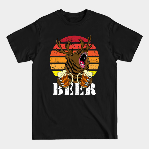 Disover Vintage Beer Lover Bear with Antlers Funny Drinking Joke - Beer Meme - T-Shirt