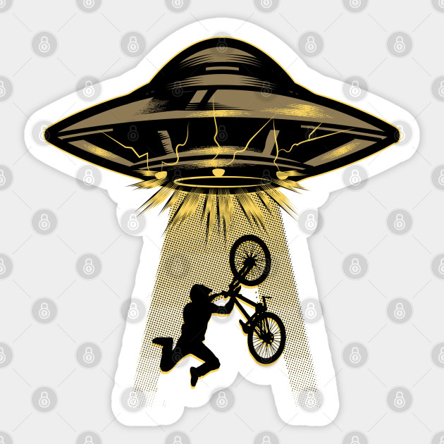 Funny Alien Ufo Abducting Mountain Bike And Rider Mountain Bike Sticker Teepublic