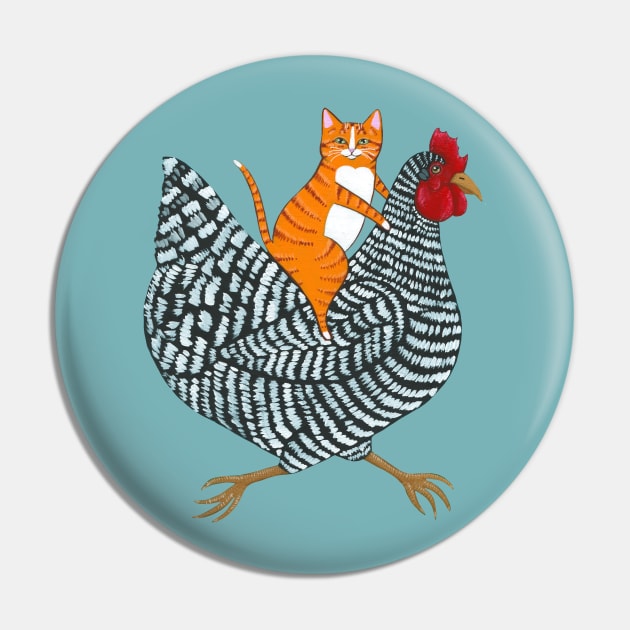 Ginger Cat Chicken Ride Pin by KilkennyCat Art