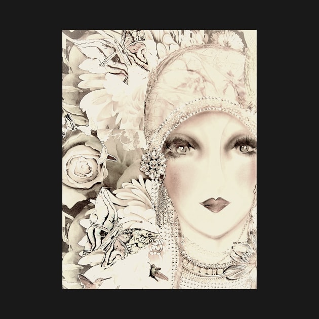 pastel art deco blanco flapper, collage poster print floral by jacquline8689