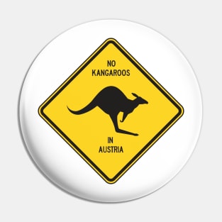 No kangaroos in Austria graphic on a yellow road sign. Pin