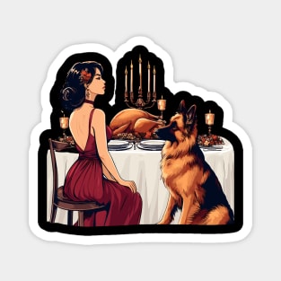 Lady And German Shepherd Thanksgiving Magnet