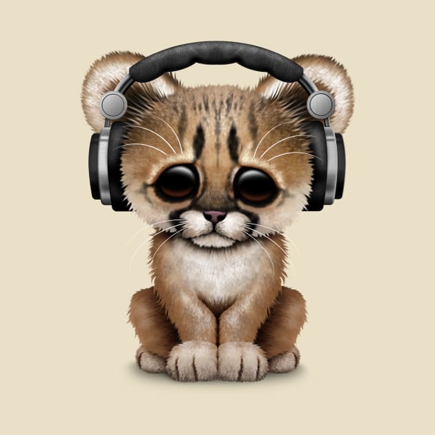 Cute Cougar Cub Dj Wearing Headphones by jeffbartels