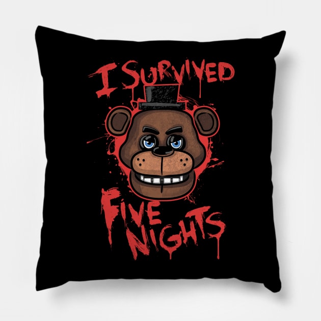 I Survived Five Nights At Freddy's Pizzeria Pillow by DeepFriedArt