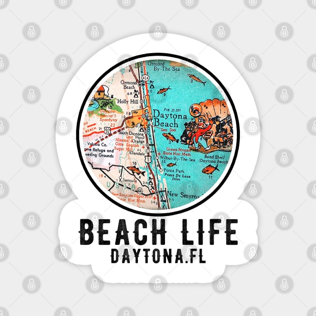 Daytona Beach Florida Vintage Map Beach Life Magnet by Joaddo