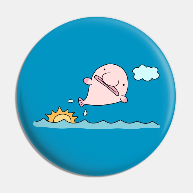 a photo of a blobfish jumping from the water like a