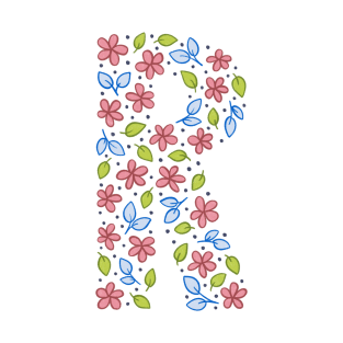 Floral Monogram Letter R - pink and blue T-Shirt