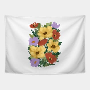 Red And Yellow Wild Flowers Illustration Tapestry