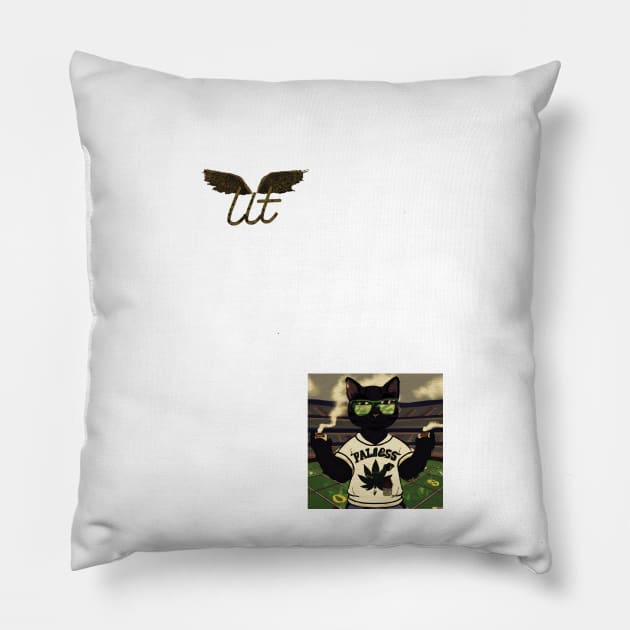 LitQ - Black Anime Cat smoking weed football inspired print Pillow by LitQ