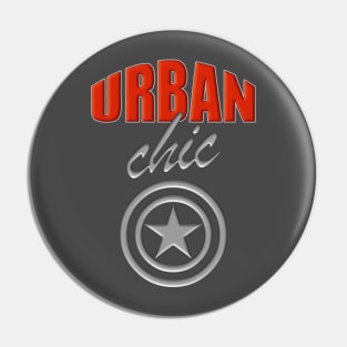 Urban Chic Fiery Orange-Red And Metallic Silver Logo-Style Design Pin