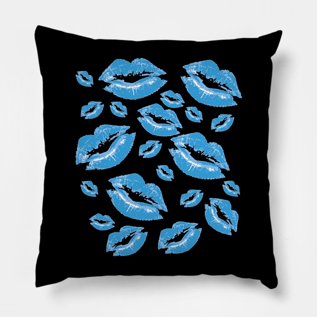 Cover Me In Kisses Boyish Blue Lipstick Flirtatious Fun Pillow by taiche