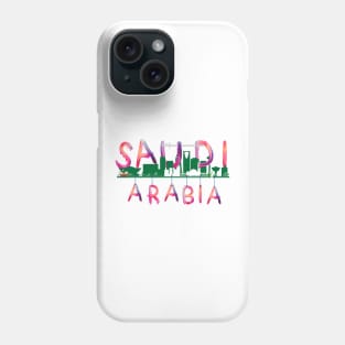 Saudi Arabia watercolor  Landmarks - pink lettering ( Saudicraft Serenity ) Phone Case