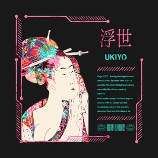 Japanese Retro Saying Ukiyo-e Vintage Geisha Traditional Kanji Character 644 T-Shirt