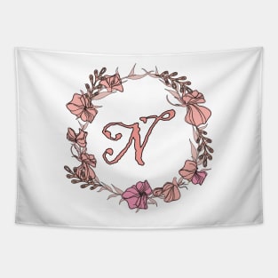 Letter N Rose Pink Initial Monogram - Letter n Tapestry