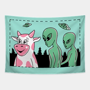 TWO ALIENS AND A COW Tapestry