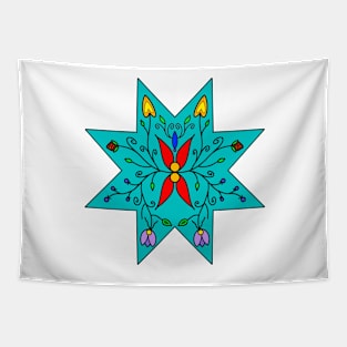 Turquoise Floral Star Tapestry