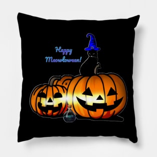 Witch Cat Wishes Happy Meowloween Pillow