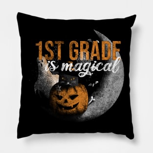 1st Grade is Magical - Funny Vintage Black Cat and Pumpkin Pillow