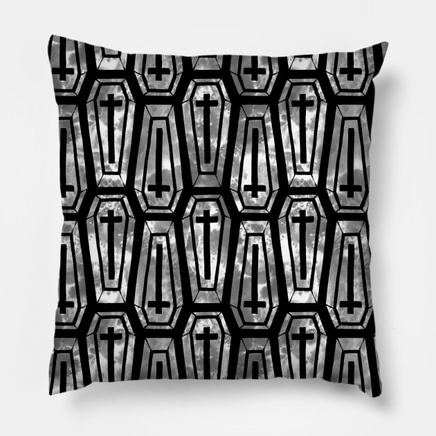 Watercolor Coffins on Black Pillow by Spookish Delight