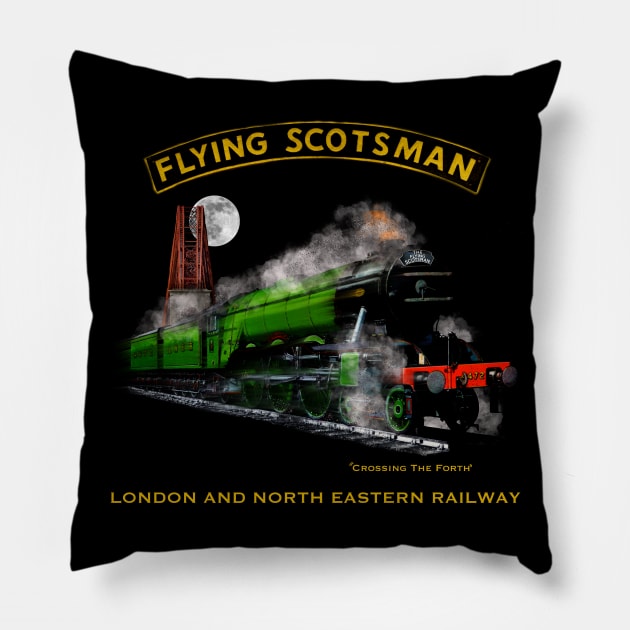 Classic Steam Train The Flying Scotsman Crossing The Forth MotorManiac Pillow by MotorManiac