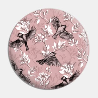 Flowers and Flight in Monochrome Rose Pink Pin