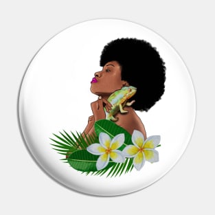 Afro Woman With Chameleon Pin