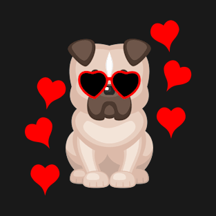 Bulldog Cartoon Wearing Love Glasse for Valentines T-Shirt