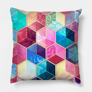 Topaz & Ruby Crystal Honeycomb Cubes Pillow